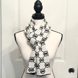Michael Kors Reversible Monogram Knit Scarf Neck Warmer Wrap - Black Ivory, New